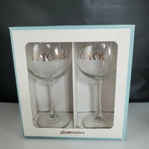 2 Sentiment Wine Glasses a toast to you wedding Glass Mates glassware goblet set